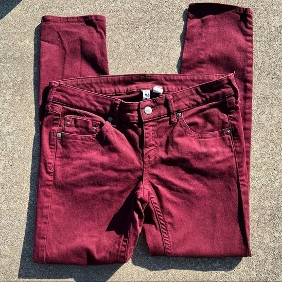 MANGO Jeans Women's Size 6 Wine Burgundy Skinny Slacks Pants Purple Slim Stretch - Picture 1 of 11